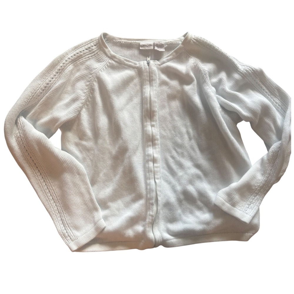 Cherokee White Zip Front Cardigan Sweater Ramie Cotton Knit XL